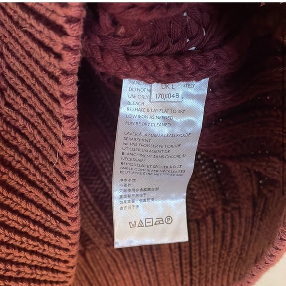 Free People Berry/Burgandy Long Sleeve Mock Neck Chunky Sweater 100% Cotton - Picture 2 of 4